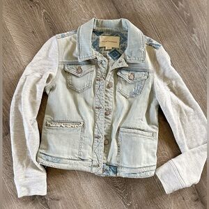 Anthropologie Jean jacket w/ sweater sleeves